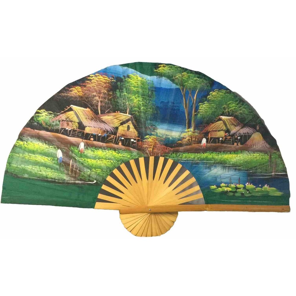 Vintage Oriental Hand Painted Fan Decorative Wall Hanging Art